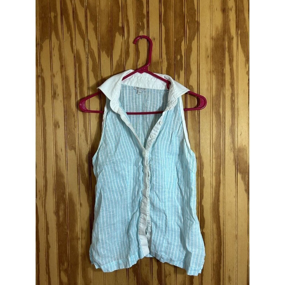 Worth Womens Blue & White Striped Collared Linen Blouse Button Down Size 4